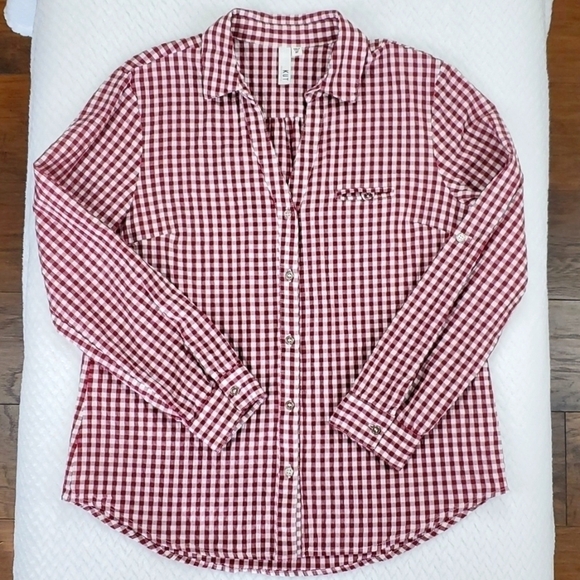 Kut From The Kloth Feena Button Down Textured Gingham Top Red White - Picture 1 of 17